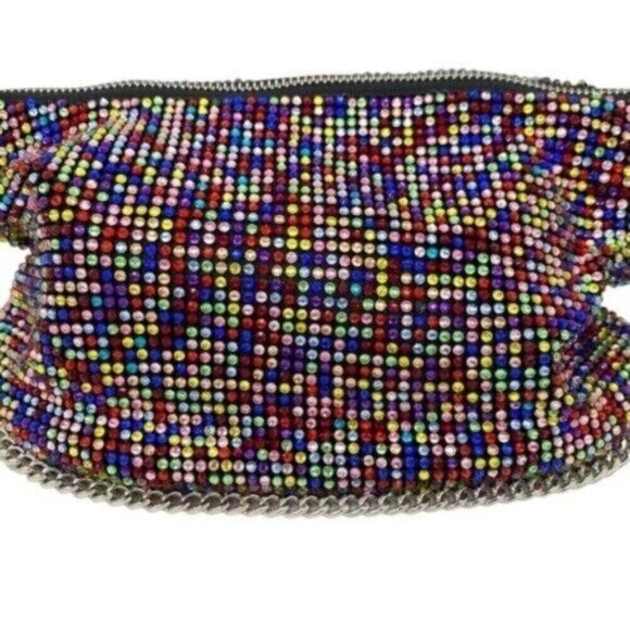 Aqua Crystal Mesh Beaded Mini Shoulder Bag Clutch Purse in Rainbow New - Picture 12 of 14